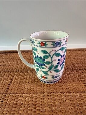 Vintage Otagiri Blue Imari Porcelain Mug with Elegant Green & Blue Floral Design